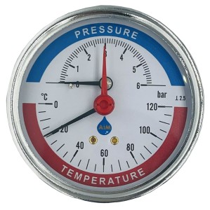 TERMOMANOMETR 80mm 1/2 6 bar 120C TYLNY AKSJALNY
