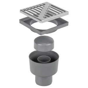 Kratka kanalizacyjna 10x10 fi 50 dolna ruszt nierdzewny odpływ szara